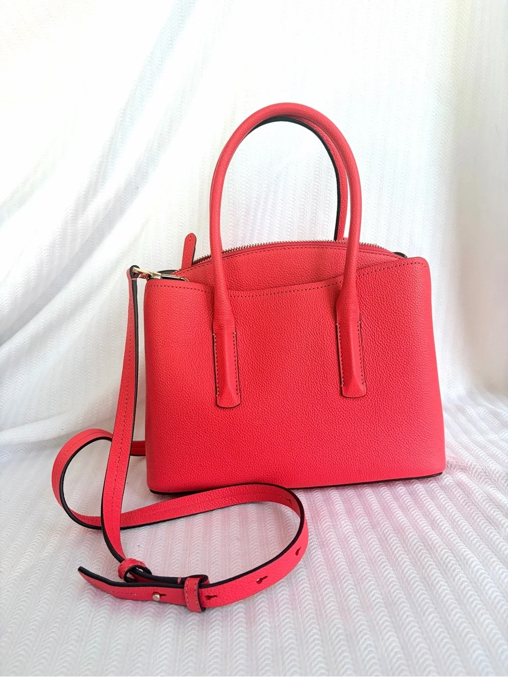 kate spade Margaux Coral Pink Pebbled Leather Satchel with Removable Strap